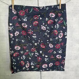 Ann Taylor Loft women’s pencil skirt woven fabric blue floral career feminine